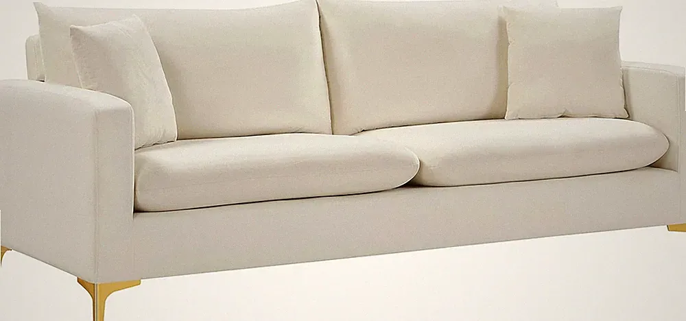 Modern Velvet Sofa with Stainless Steel Legs - Naomi Collection, Cream 81.5