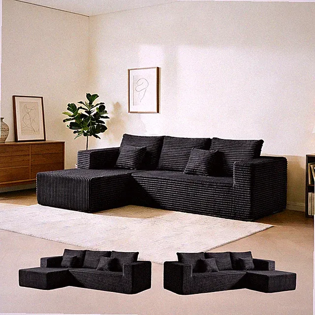 ModMood 106" Black Corduroy Boneless Modular Sectional Sofa, CloudLouch Deep...