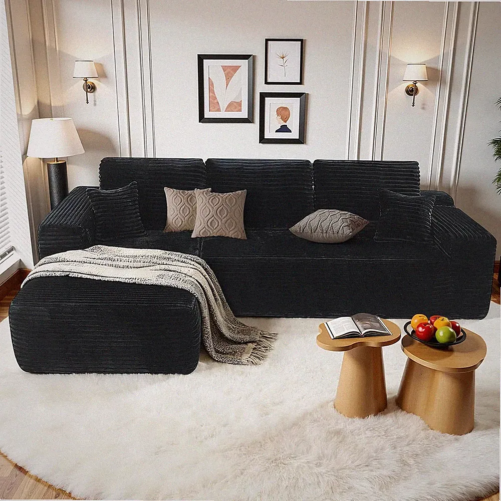 Modular 105" Black Sectional Sofa with Chaise & Pillows, No Assembly Needed