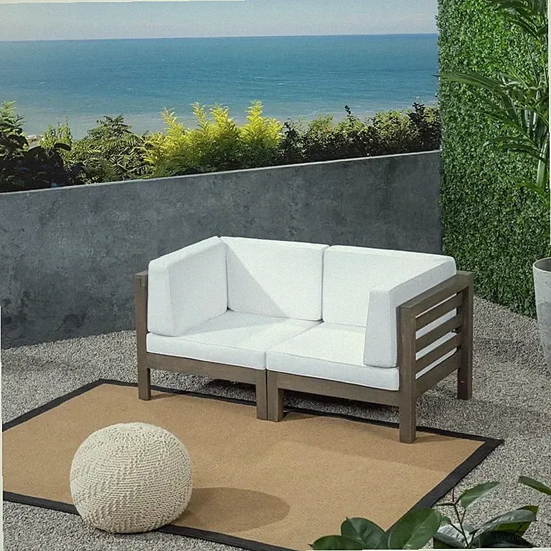 Modular 2-Piece Outdoor Acacia Wood Sectional Loveseat Set with Water-Resistant
