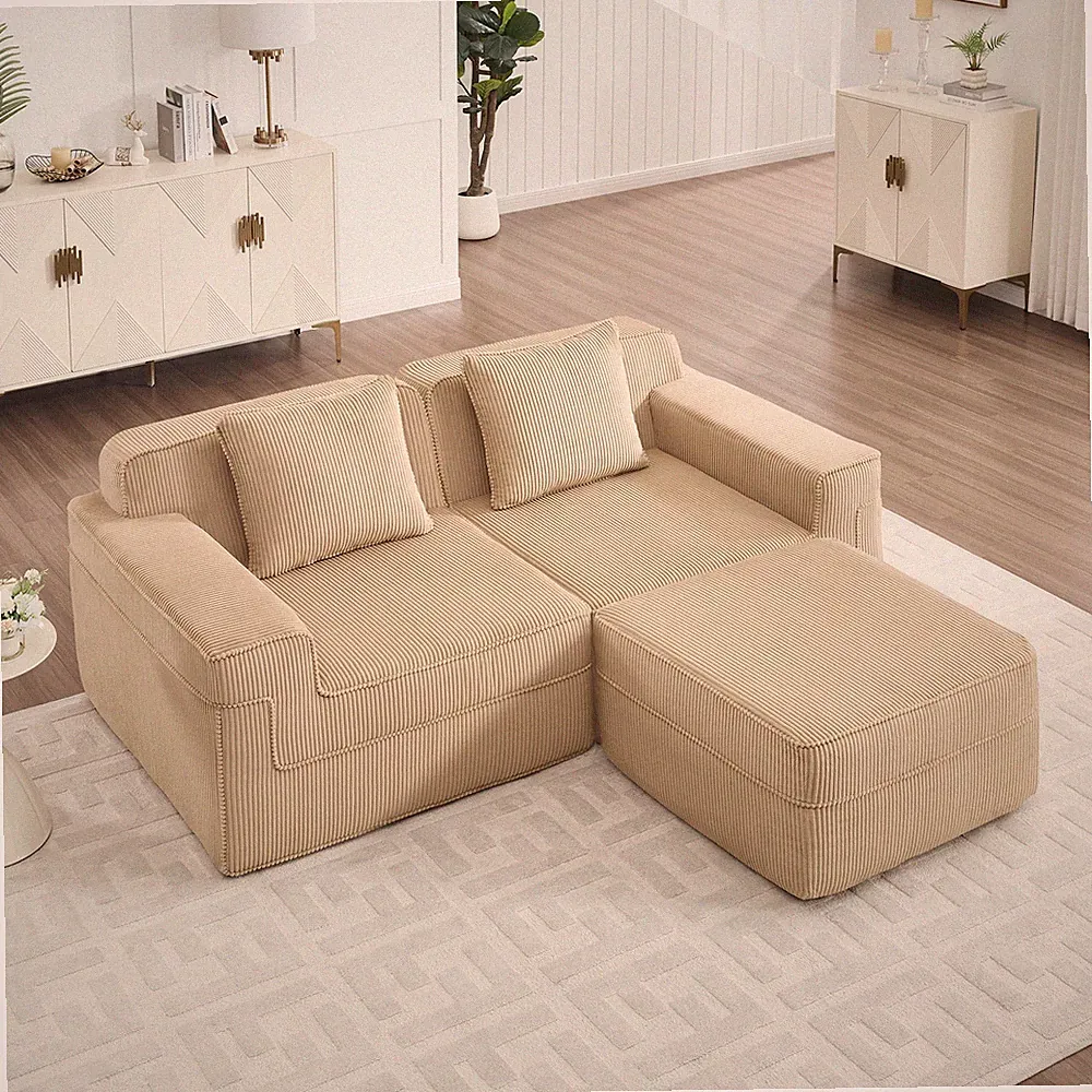 Modular 2 Seat L Shape Sectional Boneless Sofa,Cloud Sectional Couch w/Deep S