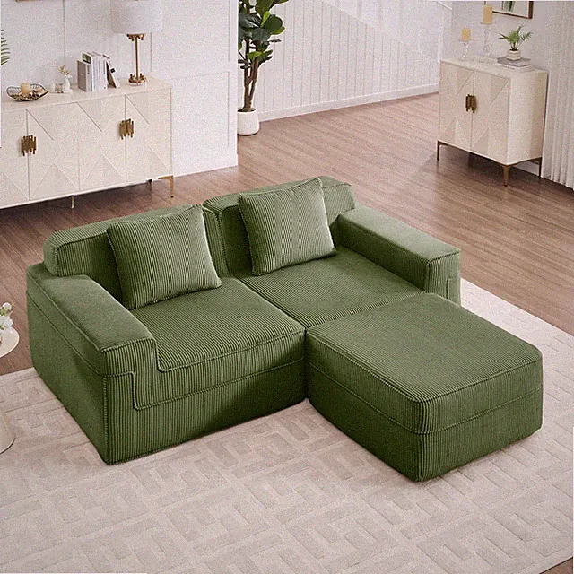 Modular 2 Seat L Shape Sectional Boneless Sofa,Cloud Sectional Couch w/Deep Sea