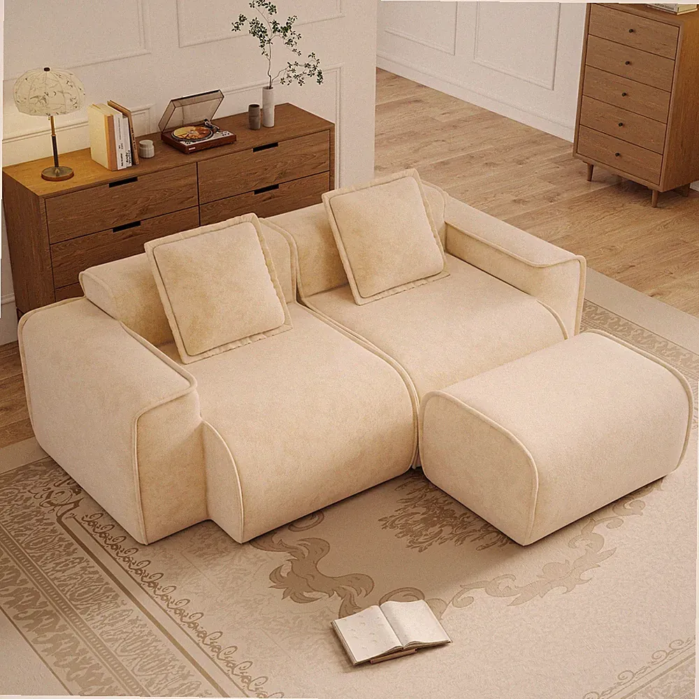 Modular 2 Seat L Shape Sectional Sofa Velvet Light Camel No Assembly