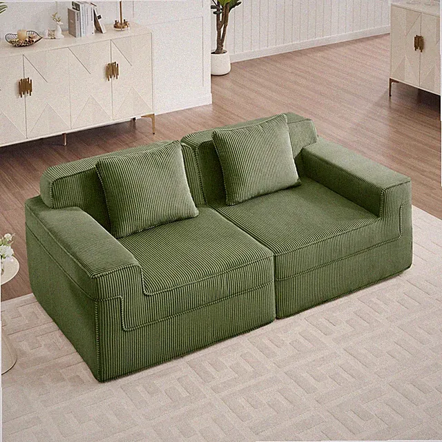 Modular 2 Seat Loveseat Sofa Couch, Corduroy Fabric Deep Seat Sectional, Green