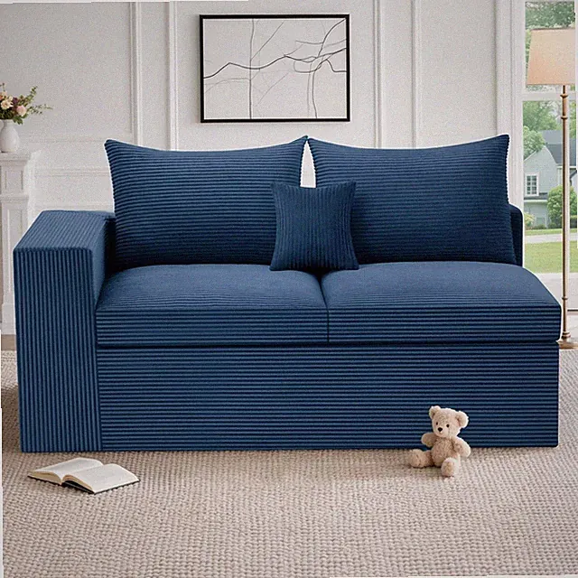 Modular 2-Seat Sofa Loveseat Blue Corduroy 52in Wide Armrest High Rebound