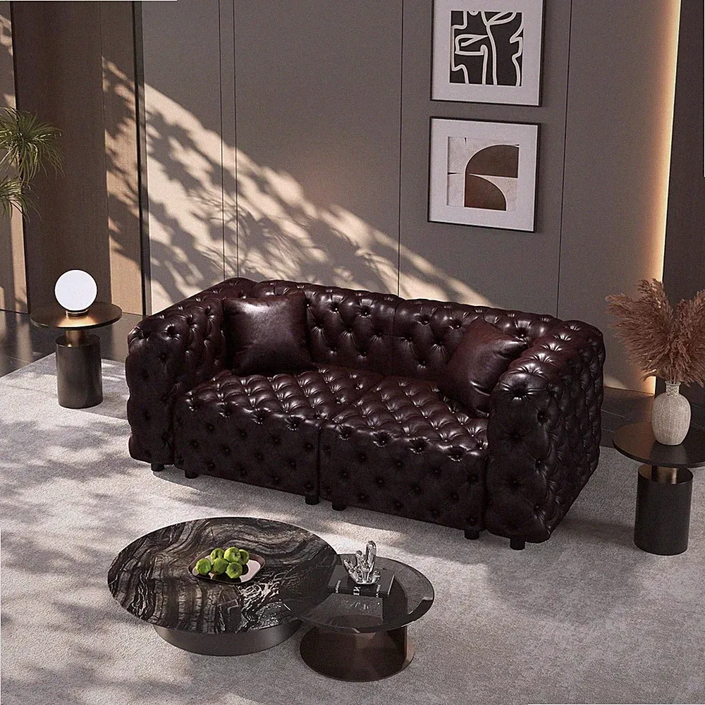 Modular 2-Seater Sectional Couch for Living Room | Faux Leather Upholstered 77"