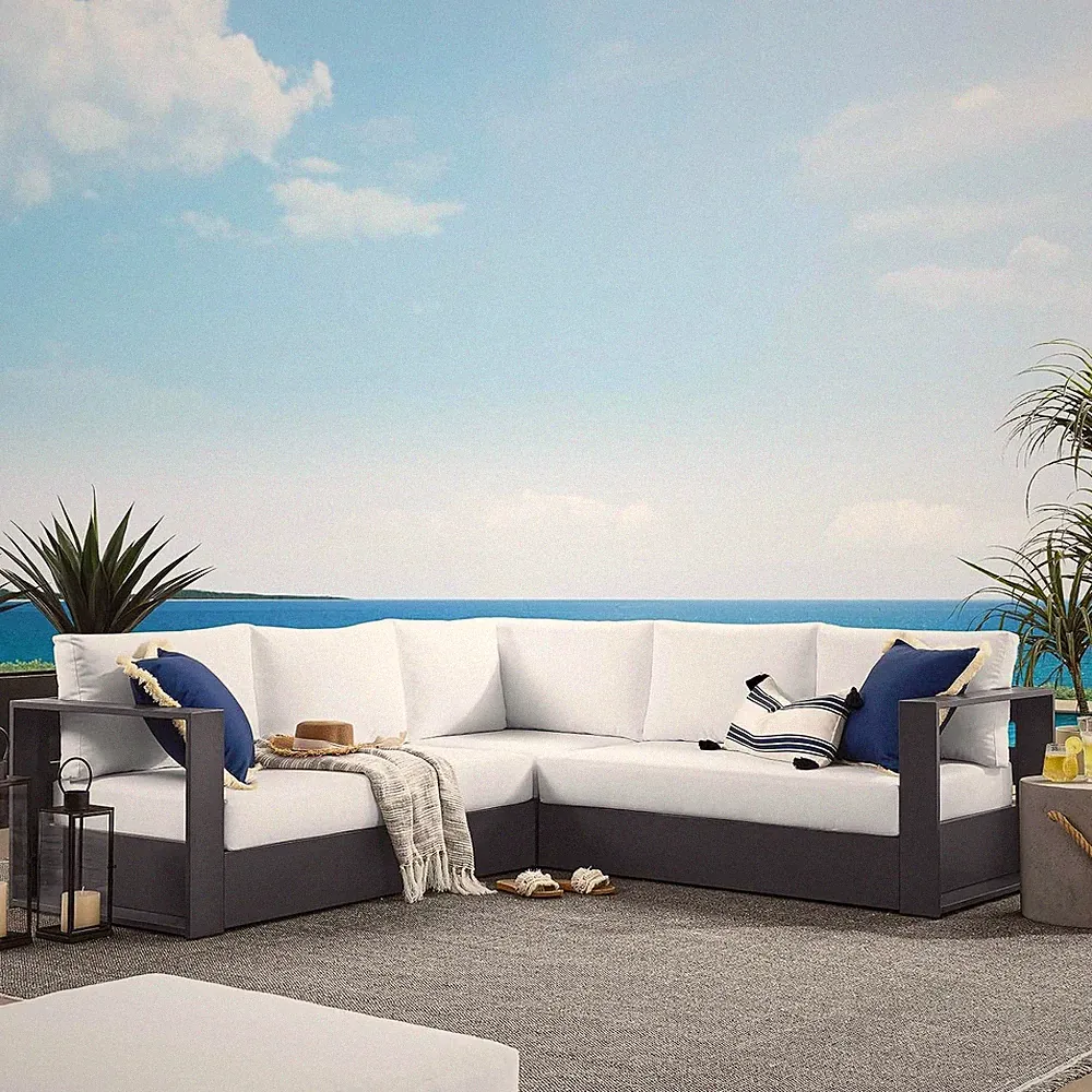 Modular 3-Piece Gray & White Outdoor Sectional Sofa Set with Weather-Resistant C