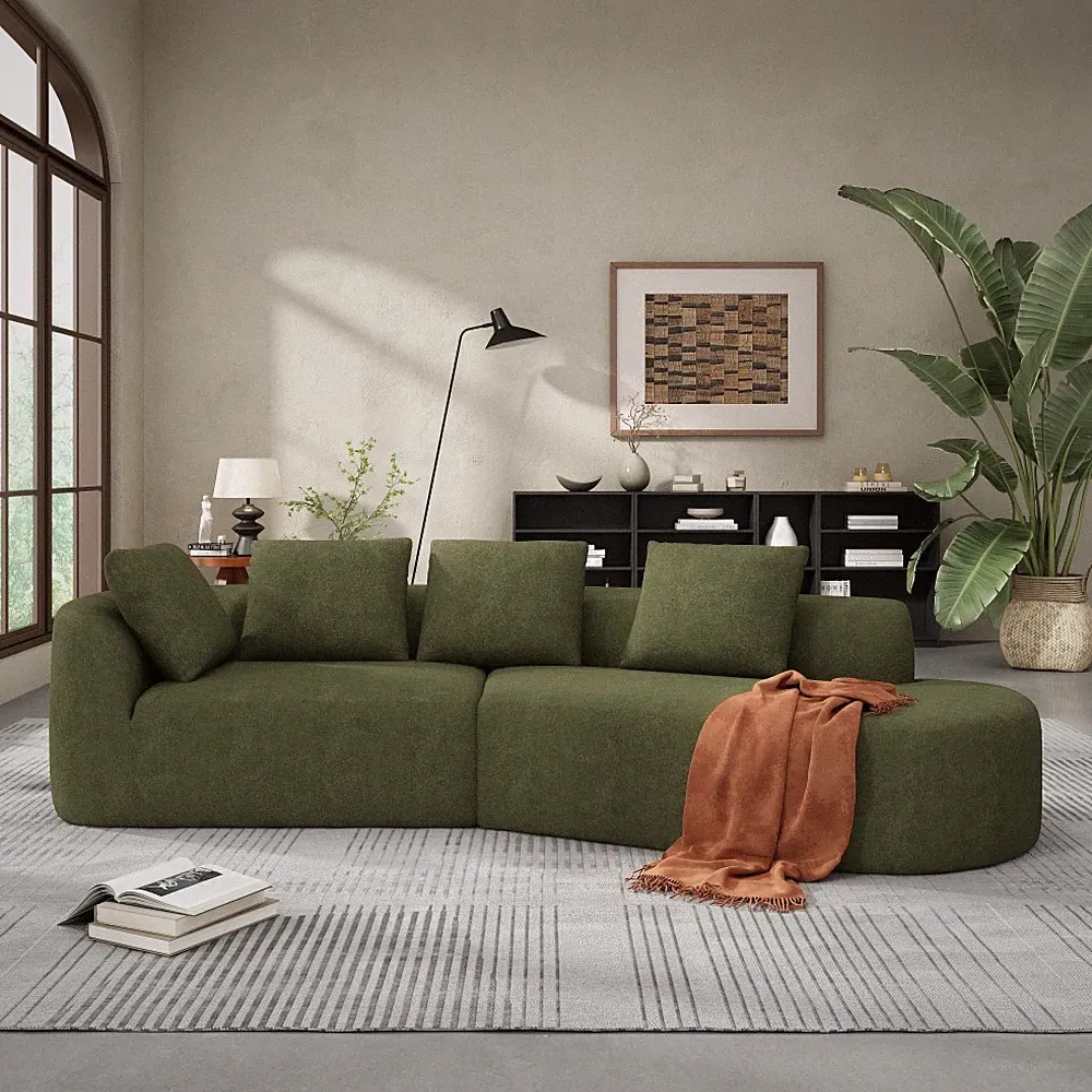 Modular 3-Seat Curved Sectional Sofa, Fully Assembled w/ Chaise
