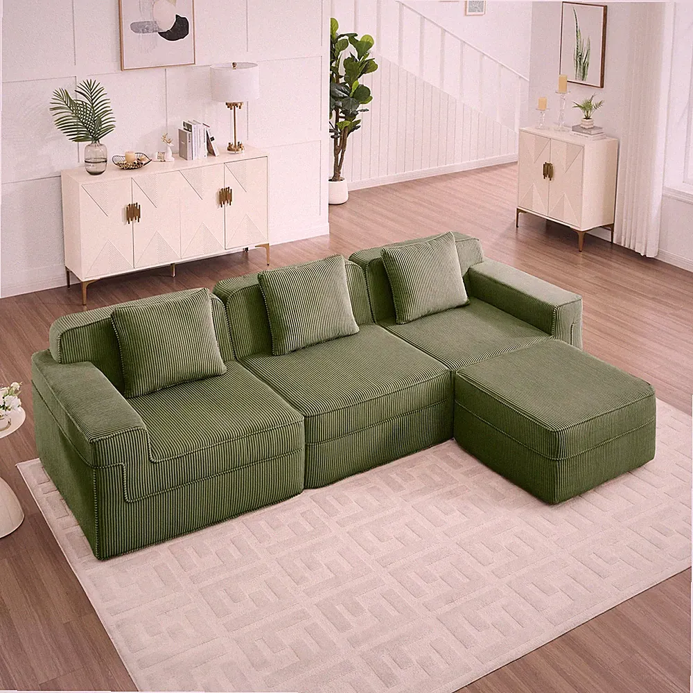 Modular 3 Seat L Shape Sectional Boneless Sofa,Cloud Sectional Couch w/Deep S