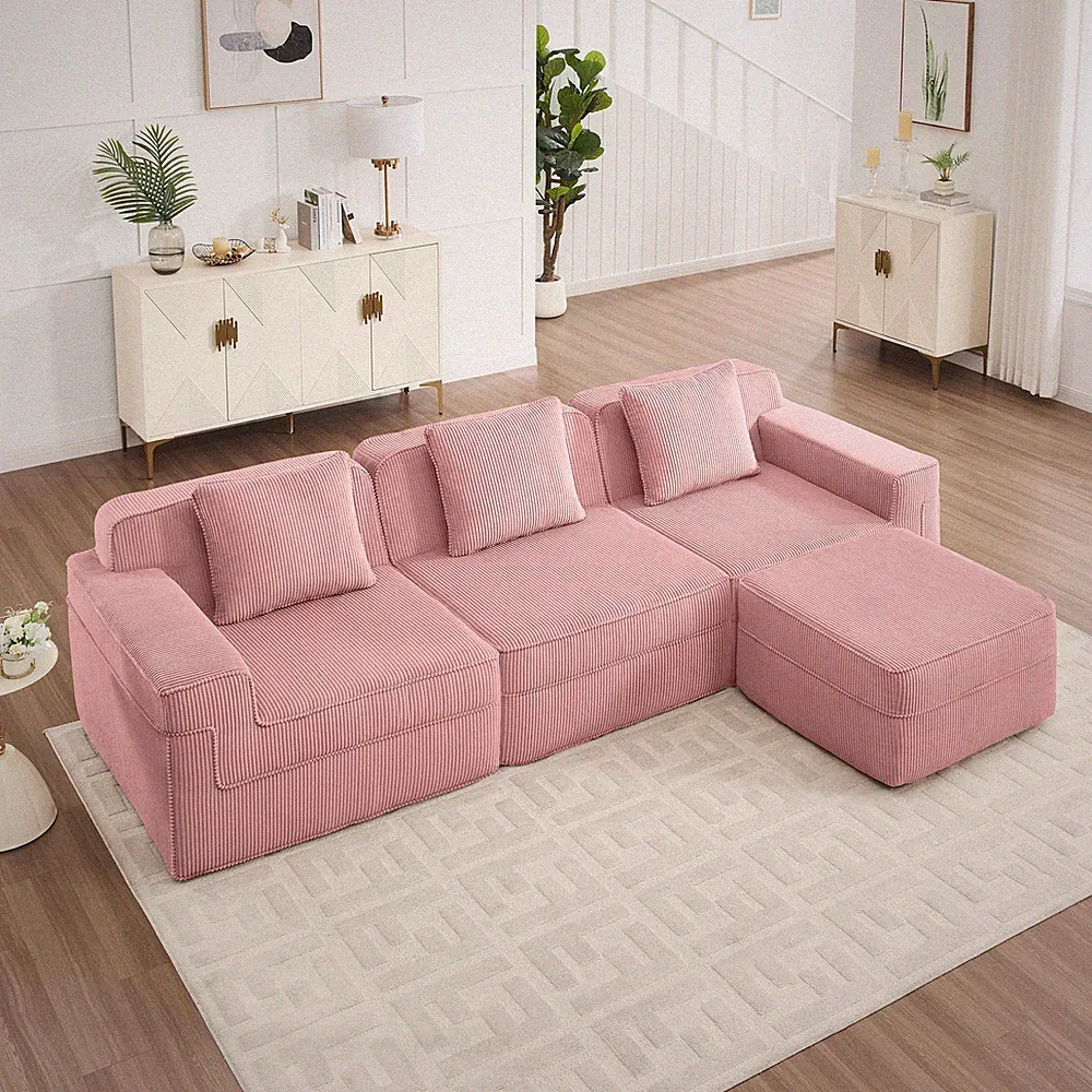 Modular 3 Seat L Shape Sectional Boneless Sofa,Cloud Sectional Couch w/Deep Se