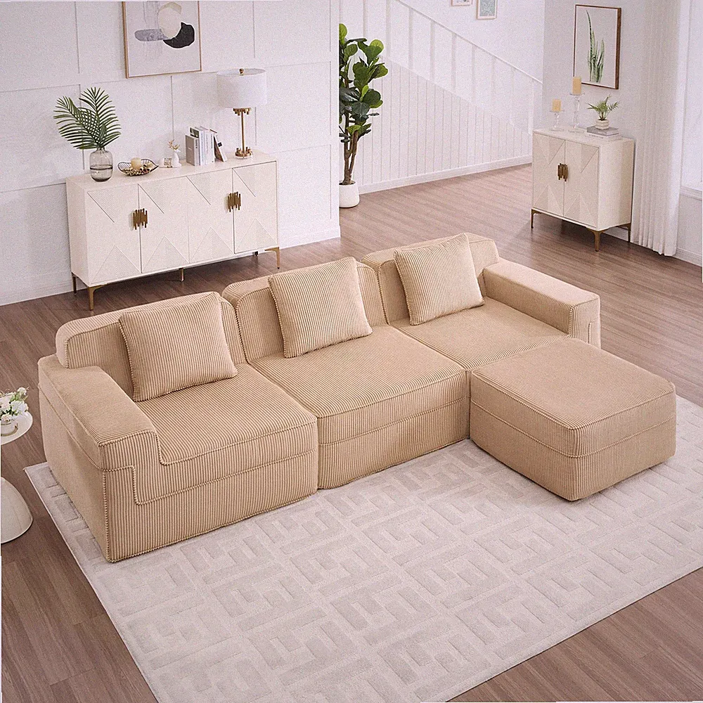 Modular 3 Seat L Shape Sectional Boneless Sofa,Cloud Sectional Couch w/Deep Sea