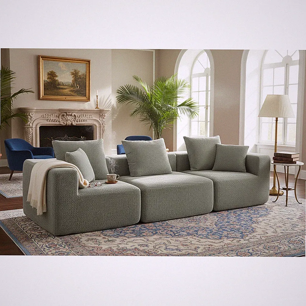 Modular 3-Seat Sectional Sofa, All-Foam Deep-Seat Couch with Plush Textured Ch
