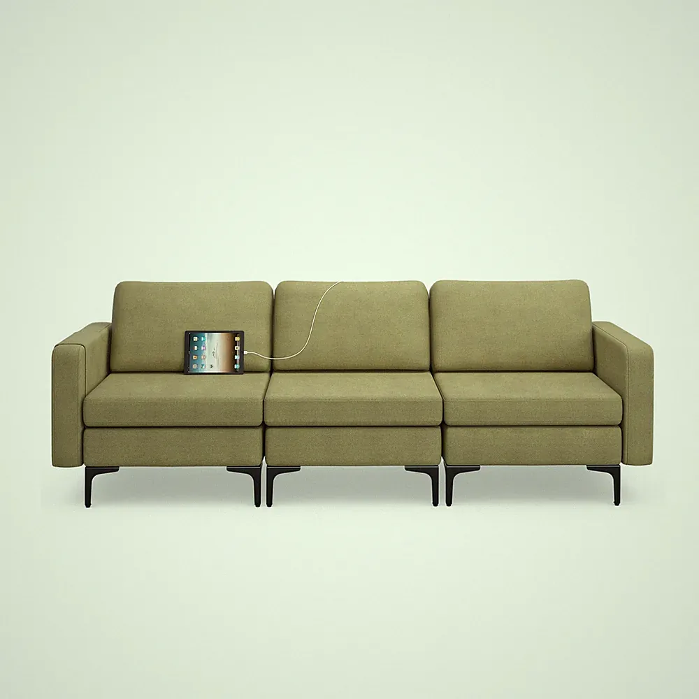 Modular 3-Seat Sofa Couch w/Sloped Backrest &Widened Armrest &Cushions Green