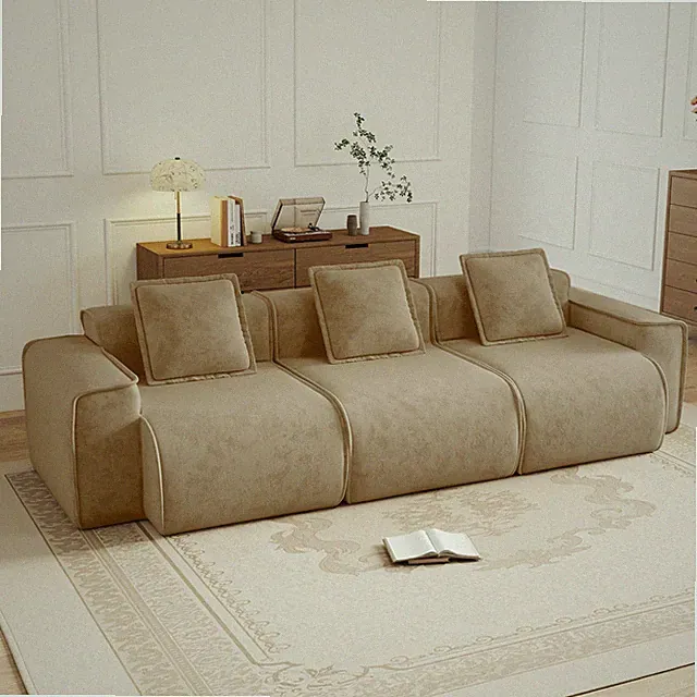 Modular 3-Seat Sofa, Velvet Brown, No Assembly, Boneless Cloud Couch