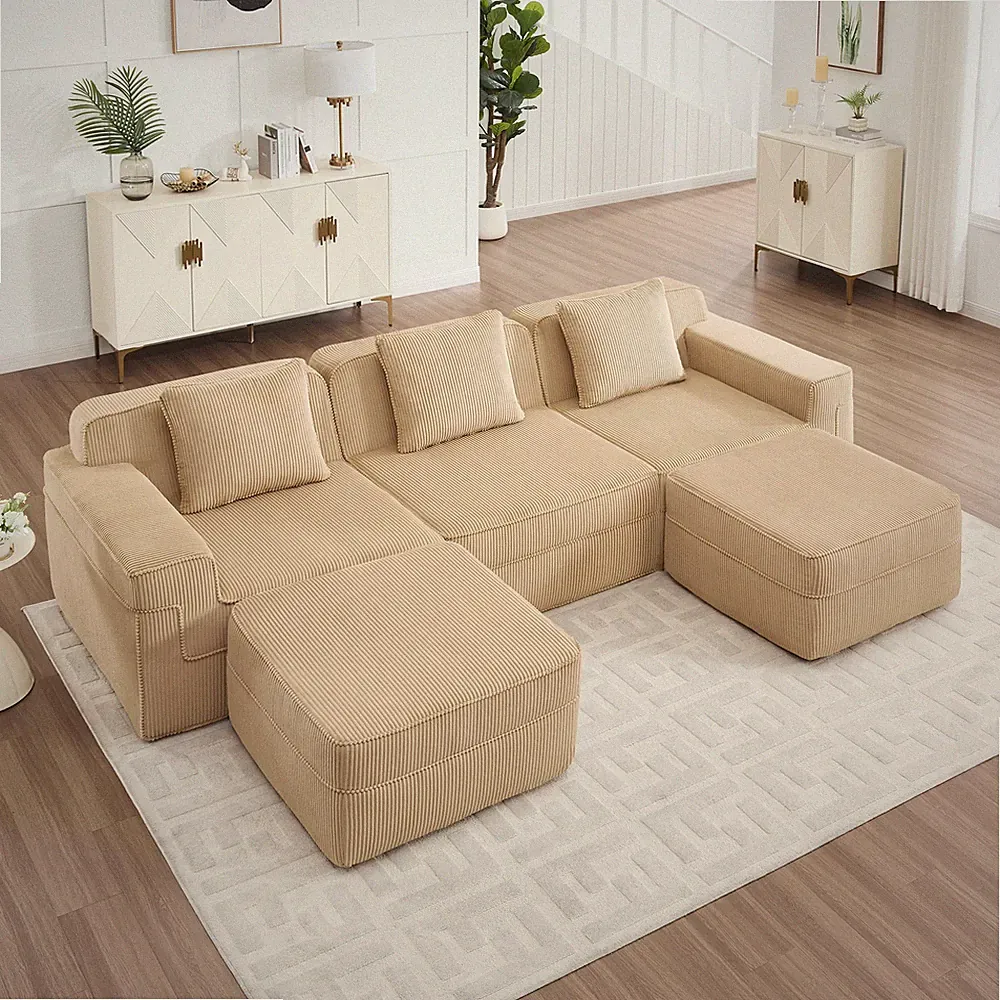 Modular 3 Seat U Shape Sectional Boneless Sofa,Cloud Sectional Couch w/Deep Seat