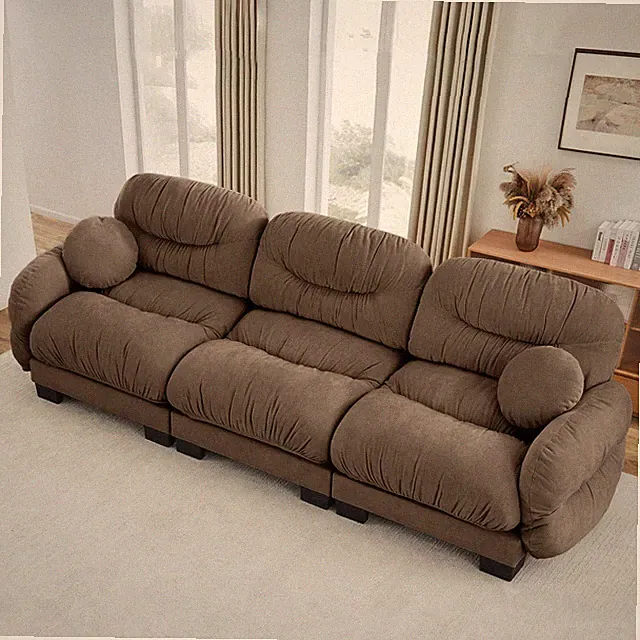 Modular 3-Seater Sofa with Ergonomic Foam, Chenille Fabric, Brown, 2 Pillows