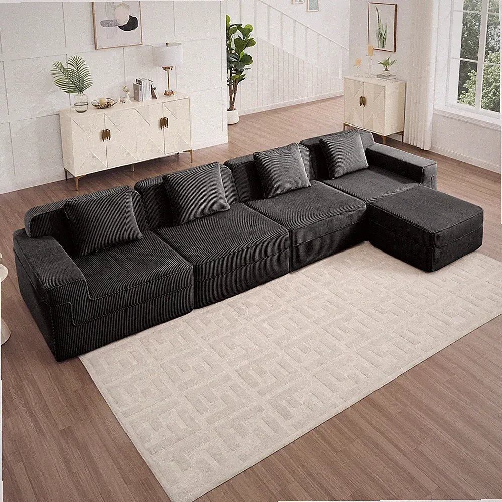 Modular 4 Seat L Shape Sectional Boneless Sofa,Cloud Sectional Couch w/Deep Sea