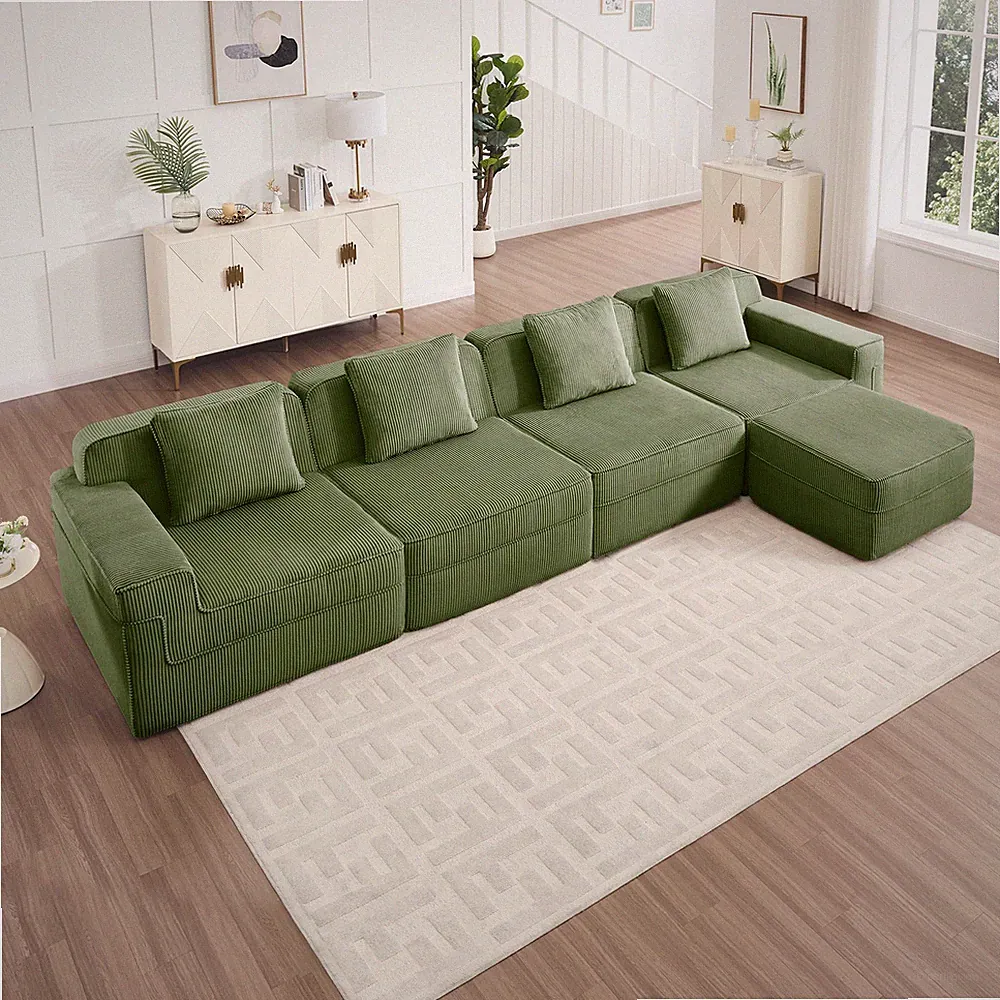 Modular 4 Seat L Shape Sectional Boneless Sofa, Cloud Sectional Couch with Deep