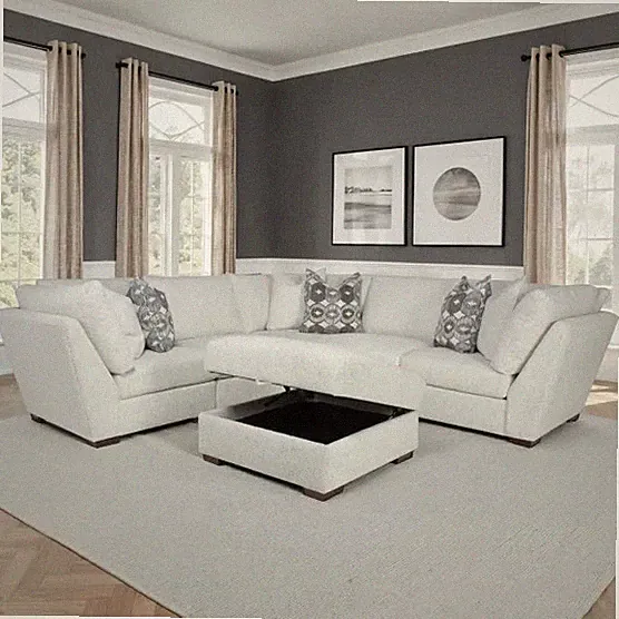 Modular 6-pc Feather Blend Sectional + Storage Ottoman - Cream*