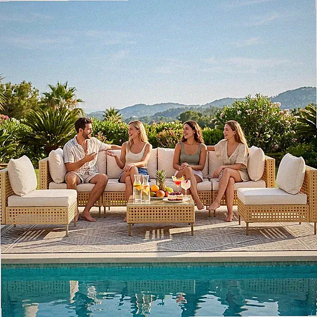 Modular 7-Piece Wicker Patio Furniture Set with Water-Resistant Cushions