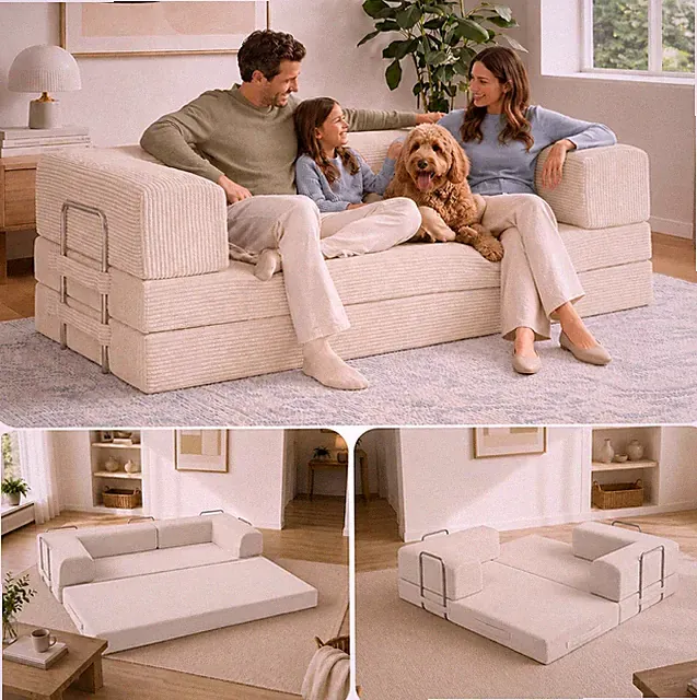 Modular 82" Boneless Sofa Bed - Pet-Friendly, Washable Covers, Cream Foam
