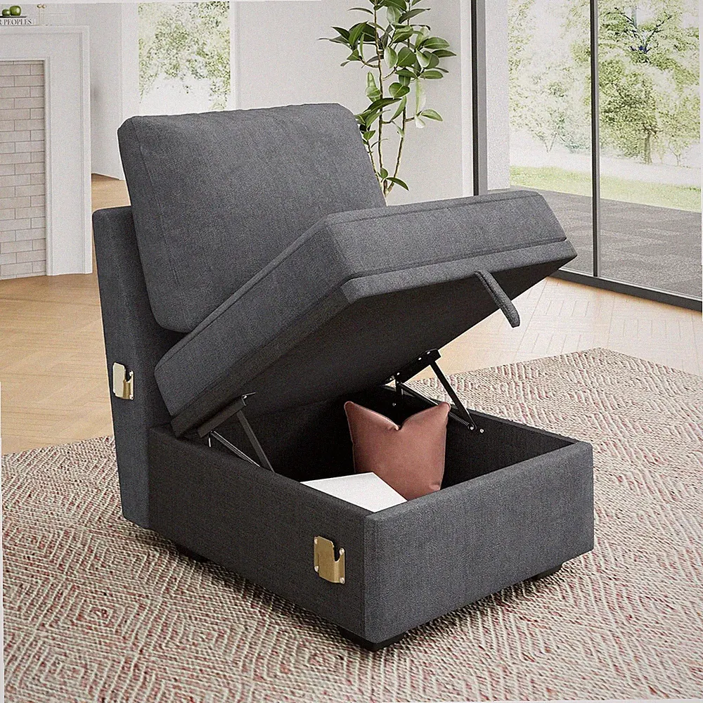 Modular Bluish Grey Armless Chair for Customizable Sleeper Sofa