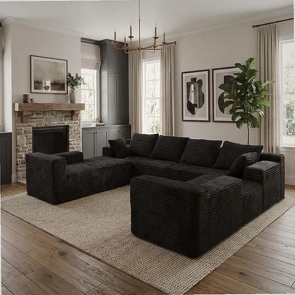Modular Boneless Couch Chaise Cloud Couch U-Shaped Sectional Floor Sofa US Stock