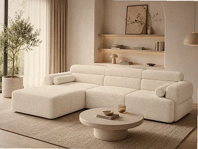 Modular Boucle Sectional Sofa with Chaise Storage Ottoman Loveseat Cream Gray