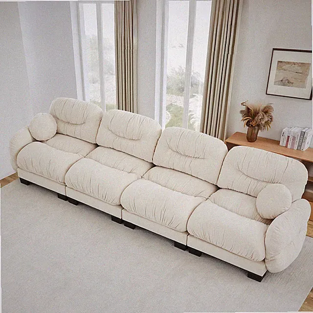 Modular Chenille 4-Seater Sofa with Ergonomic Foam & Curved Arms