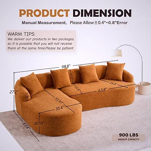 Modular Chenille Couch, 30D High-Density for Apartment Living Room, 900 lbs