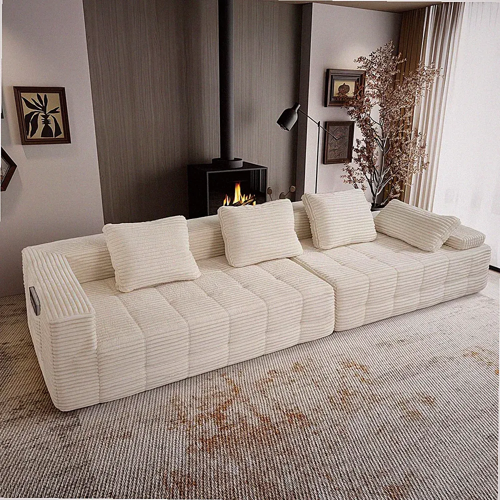 Modular Chenille Sectional Sofa LowProfile Ivory Vacuum Packed Pet Friendly