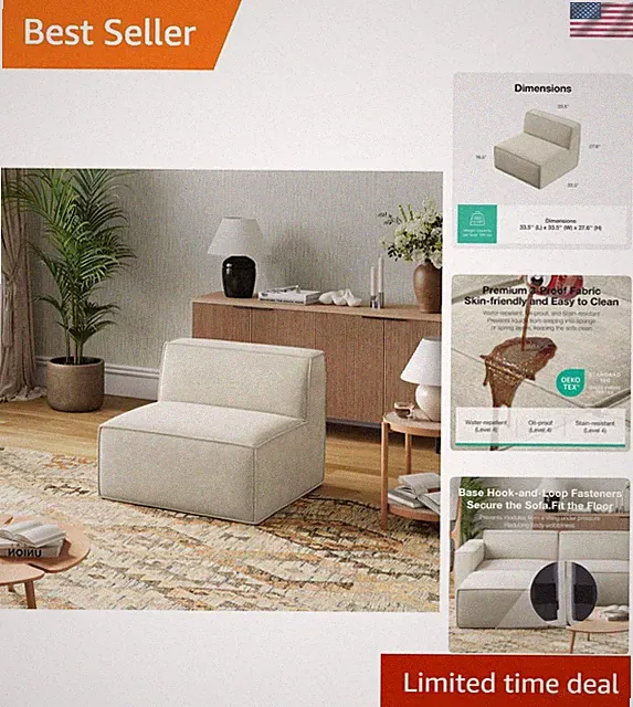 Modular Chenille Sectional Sofa - No Assembly Needed, Perfect for Apartments