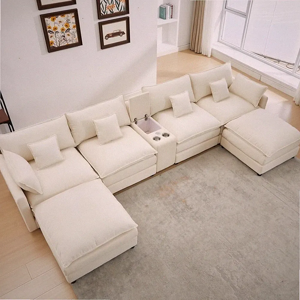 Modular Cloud Couch Dupe with Storage Ottoman, 145 Inch Minimalist L Shape White