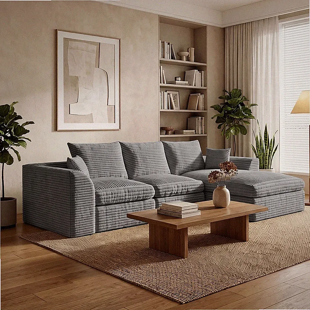 Modular Cloud Couch,L-Shaped 3-Seater w/Reversible Chaise,Boneless Memory Foam C
