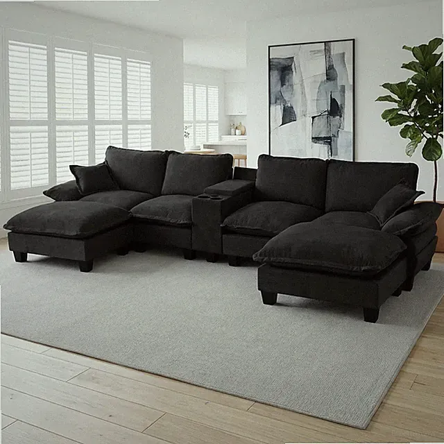 Modular Cloud Couch, U-Shape Sailboat Sofa with Cup Holders & Storage, USB Po