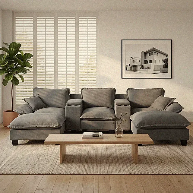 Modular Cloud Couch w/ USB Chargers, Cup Holders, & 2 Ottomans