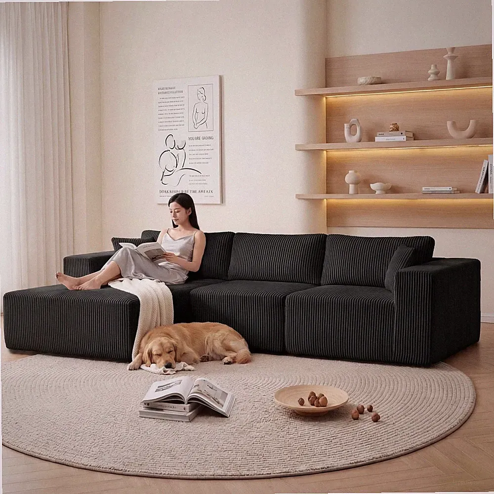 Modular Cloud Sectional Sofa, L-Shaped Chaise Couch, Deep Seat, Corduroy