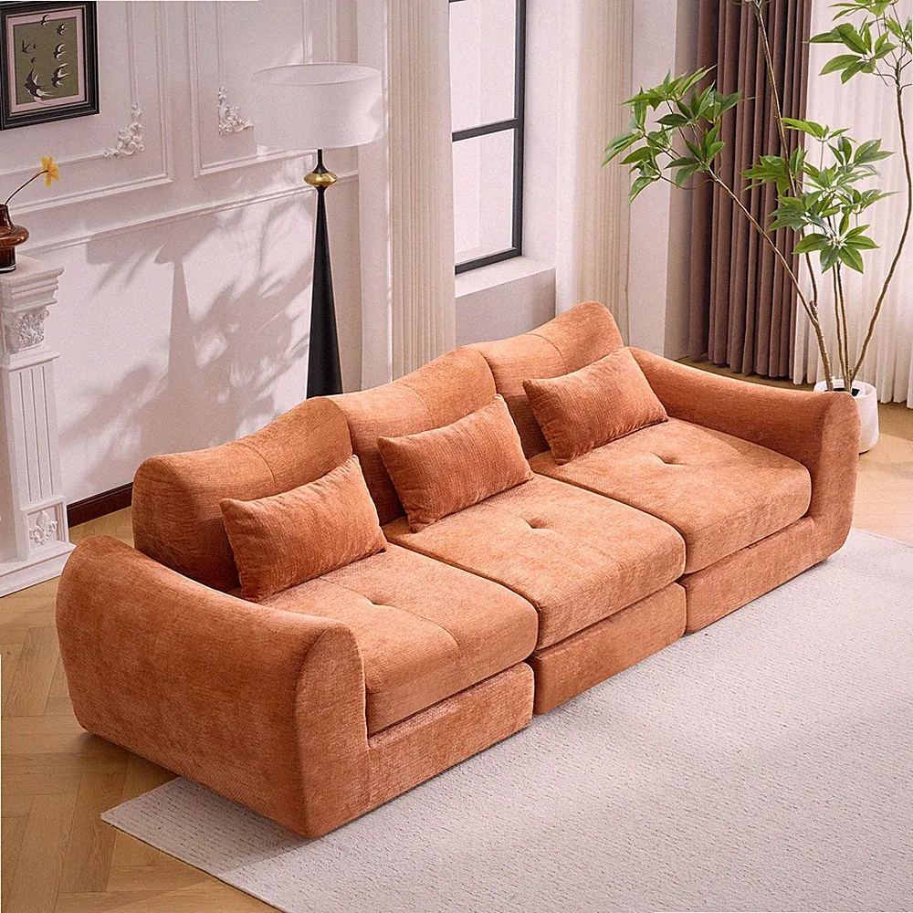 Modular Cloud Sofa Bed, 3-Seat Sectional, Chenille Orange