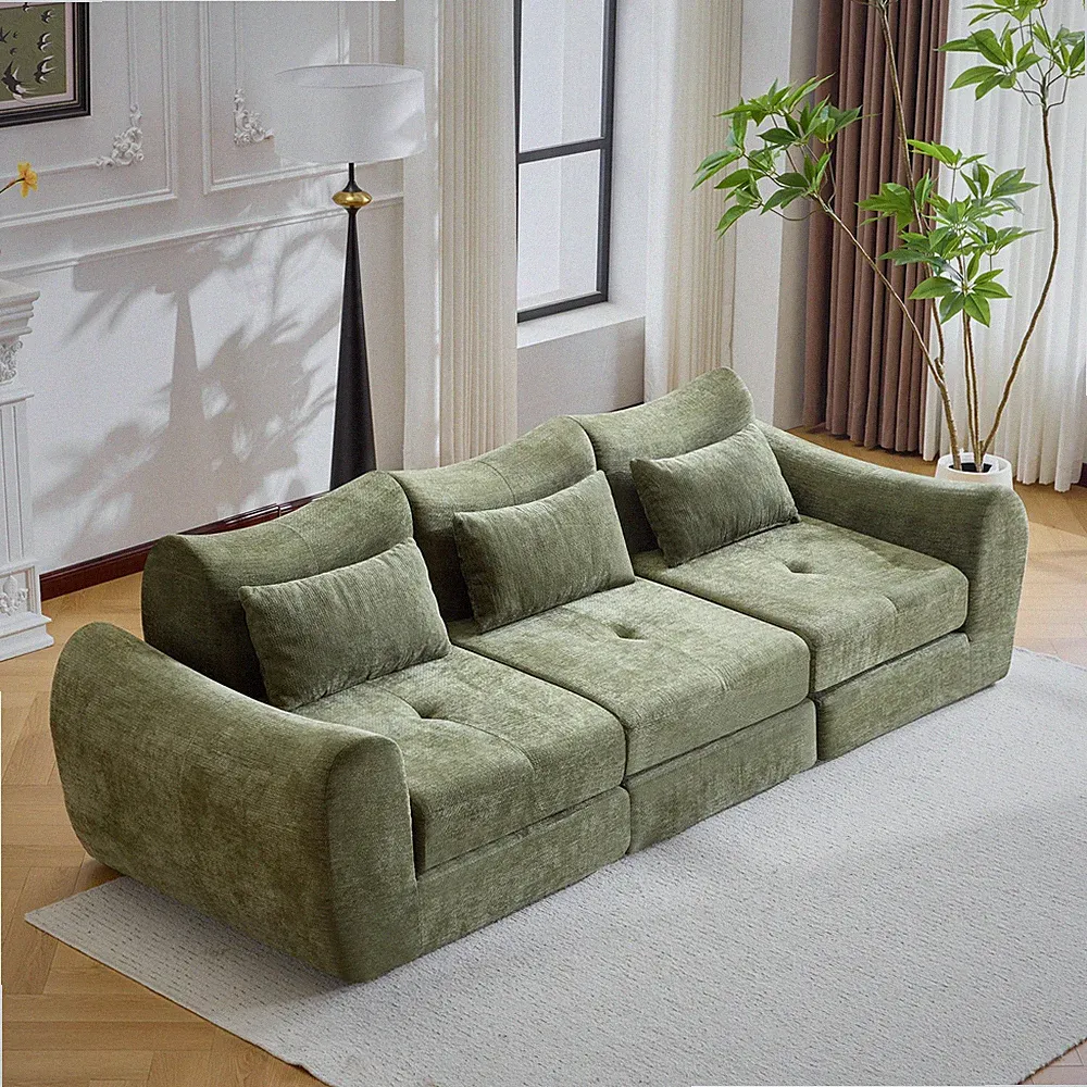 Modular Cloud Sofa Bed, Convertible Sectional, Chenille, Green, 102" L