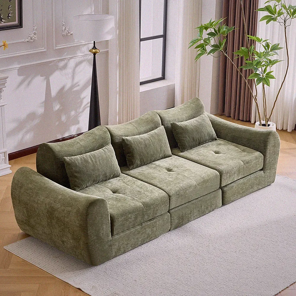 Modular Cloud Sofa Bed, Convertible Sectional, Green Chenille