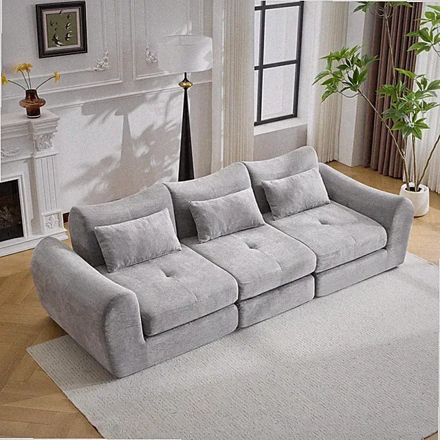 Modular Cloud Sofa Bed, Convertible Sectional, Grey Chenille