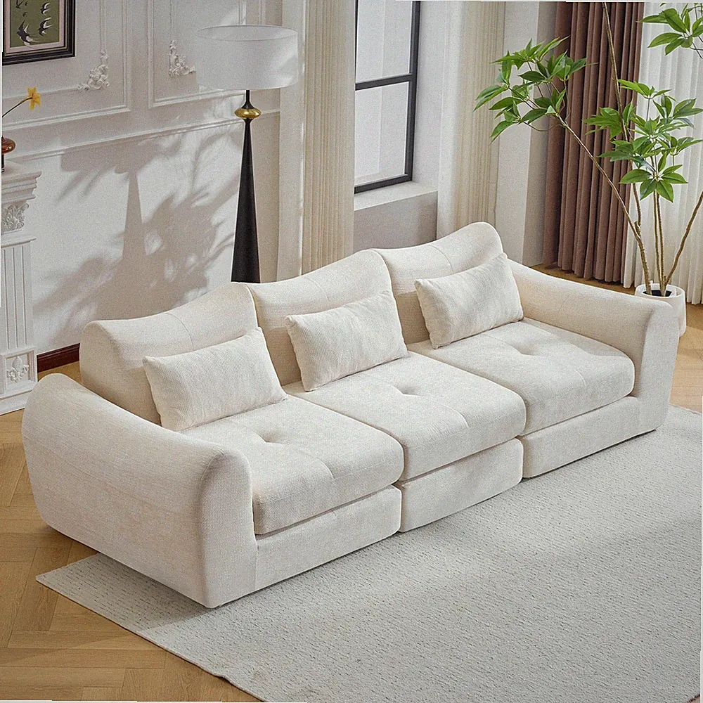 Modular Cloud Sofa Bed, Convertible Sectional, White Chenille