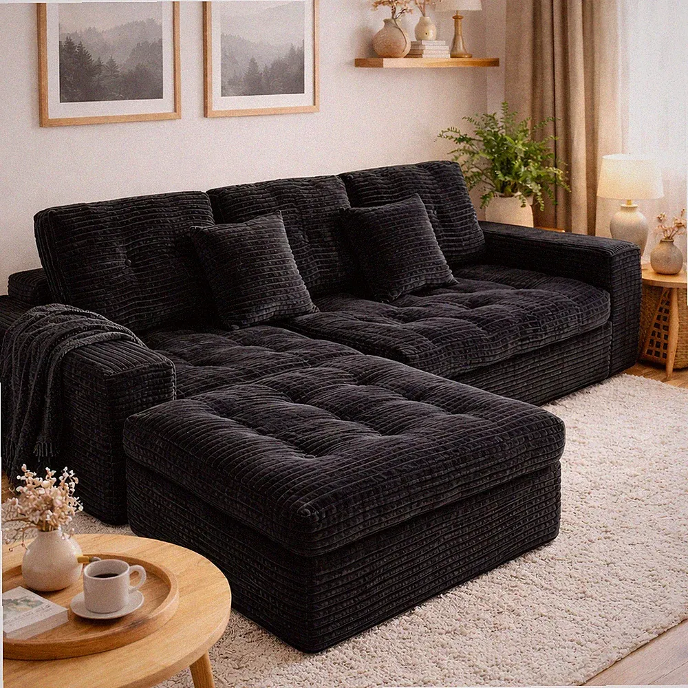 Modular Cloud Sofa Set, 105" DIY Sectional Ottoman Pure Foam, Faux Rabbit Velvet