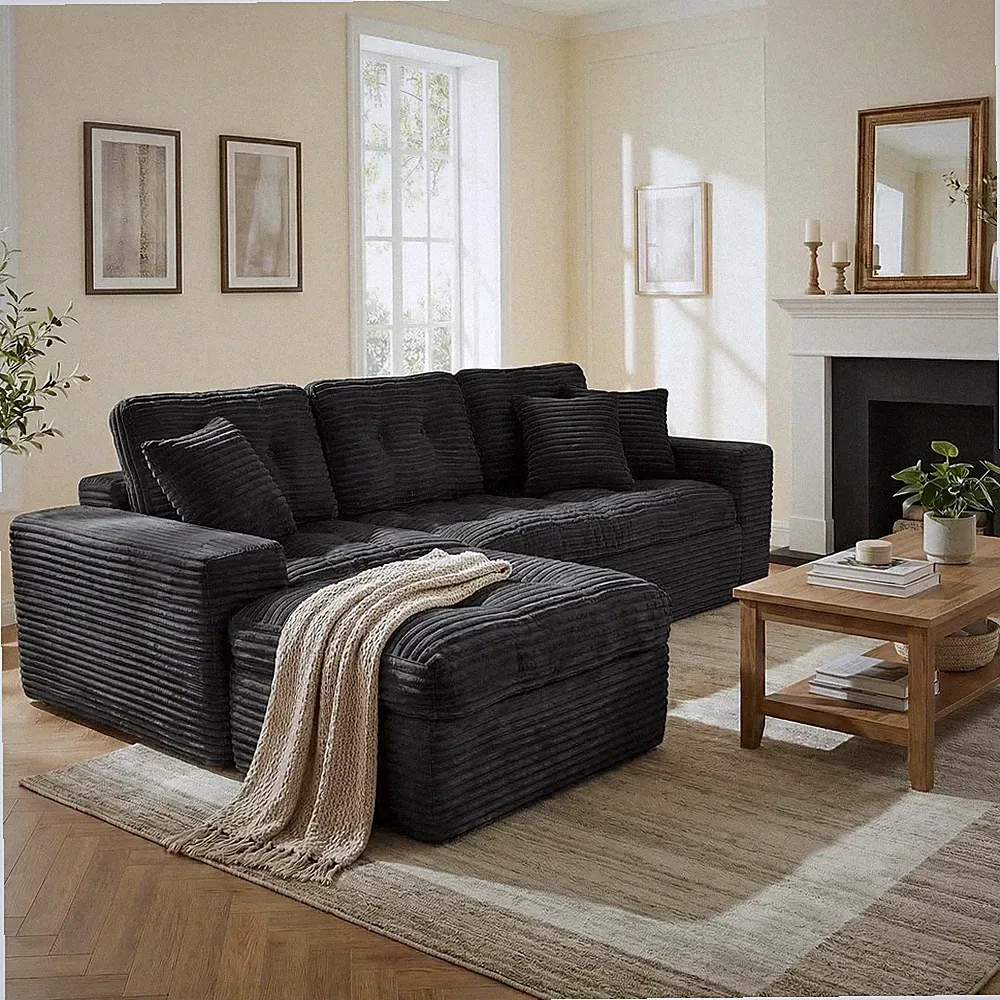 Modular Cloud Sofa Set,105" DIY Sectional w/Ottoman,Pure Foam,Faux Rabbit Fur V