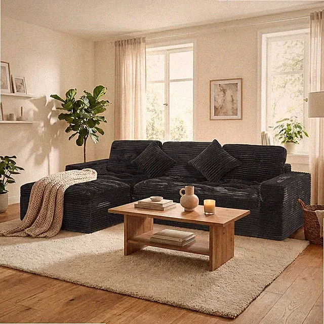 Modular Cloud Sofa Set, 105" DIY Sectional with Ottoman, Pure Foam, Faux Rabbi