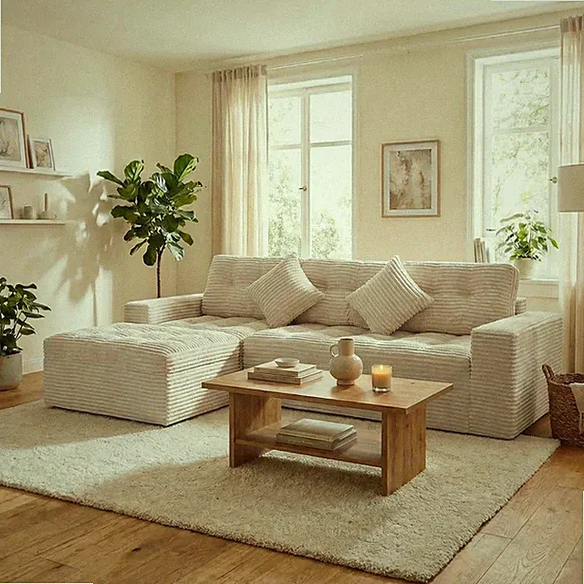 Modular Cloud Sofa Set, 105" DIY Sectional with Ottoman, Pure Foam, Faux Rabbit