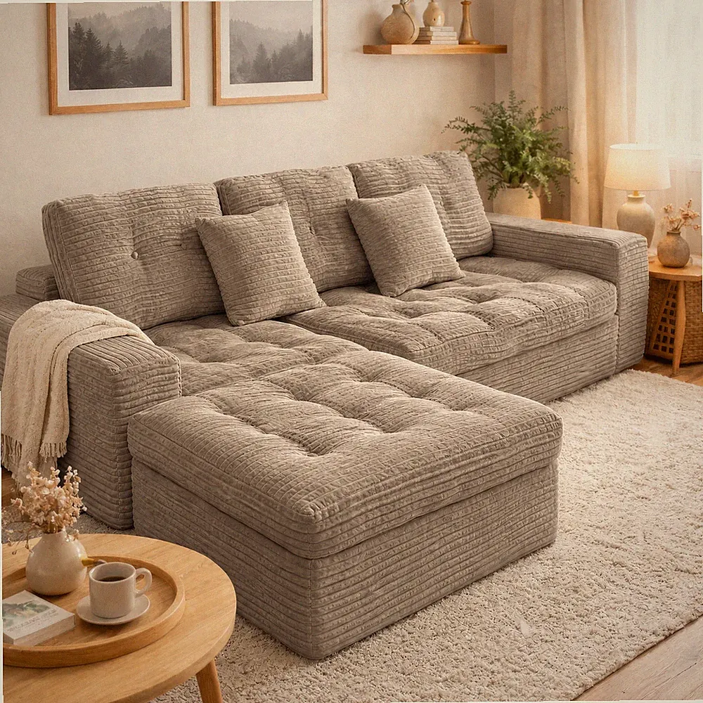 Modular Cloud Sofa Set, 105" Sectional with Ottoman, Khaki