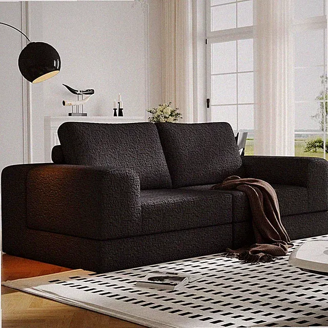 Modular Cloud Sofa - Stylish Black 2-Seater Couch with Pillows, No Assembly Need