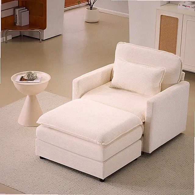 Modular Cloud Sofa with Ottoman 54" Beige Corduroy Cushion Back