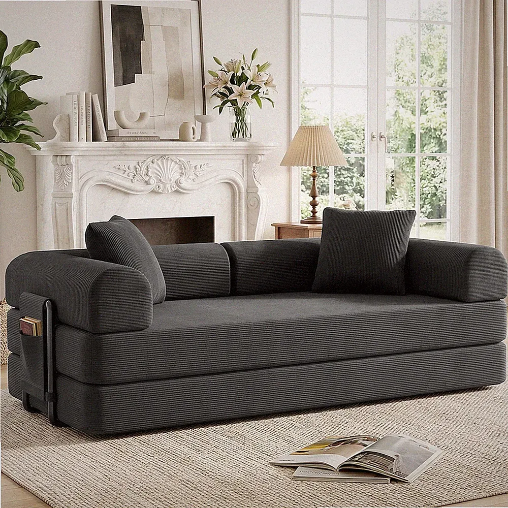 Modular Compression Boneless Sofa Corduroy Soft Cloud Couch Foam Loveseat 600 lb